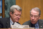 Max Baucus and Chuck Grassley at Senate Committee on Finance meeting by Creator unknown