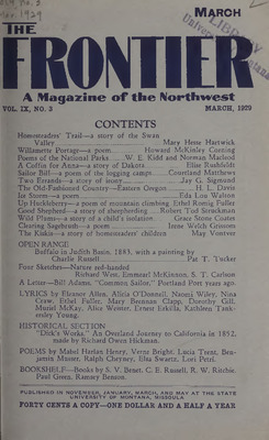 The Frontier and The Frontier and Midland Literary Magazines, 1920-1939, University of Montana Publications