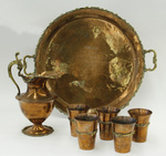 M76-037a-h: Copper and silver pitcher, tray and glasses