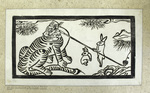 M84-018: Print of Smoking Tiger and Two Rabbits