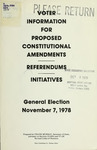 Voter Information Pamphlet for Proposed Constitutional Amendments, Referendums, and Initiatives, 1978
