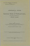 Additional Notes to Summer Birds of Flathead Lake, with Special Reference to Swan Lake, 1903